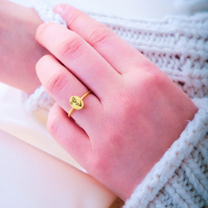 Personalized Birth Flower Ring Signet Jewelry