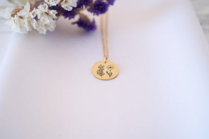 Birth Month Flower Engraved Necklace