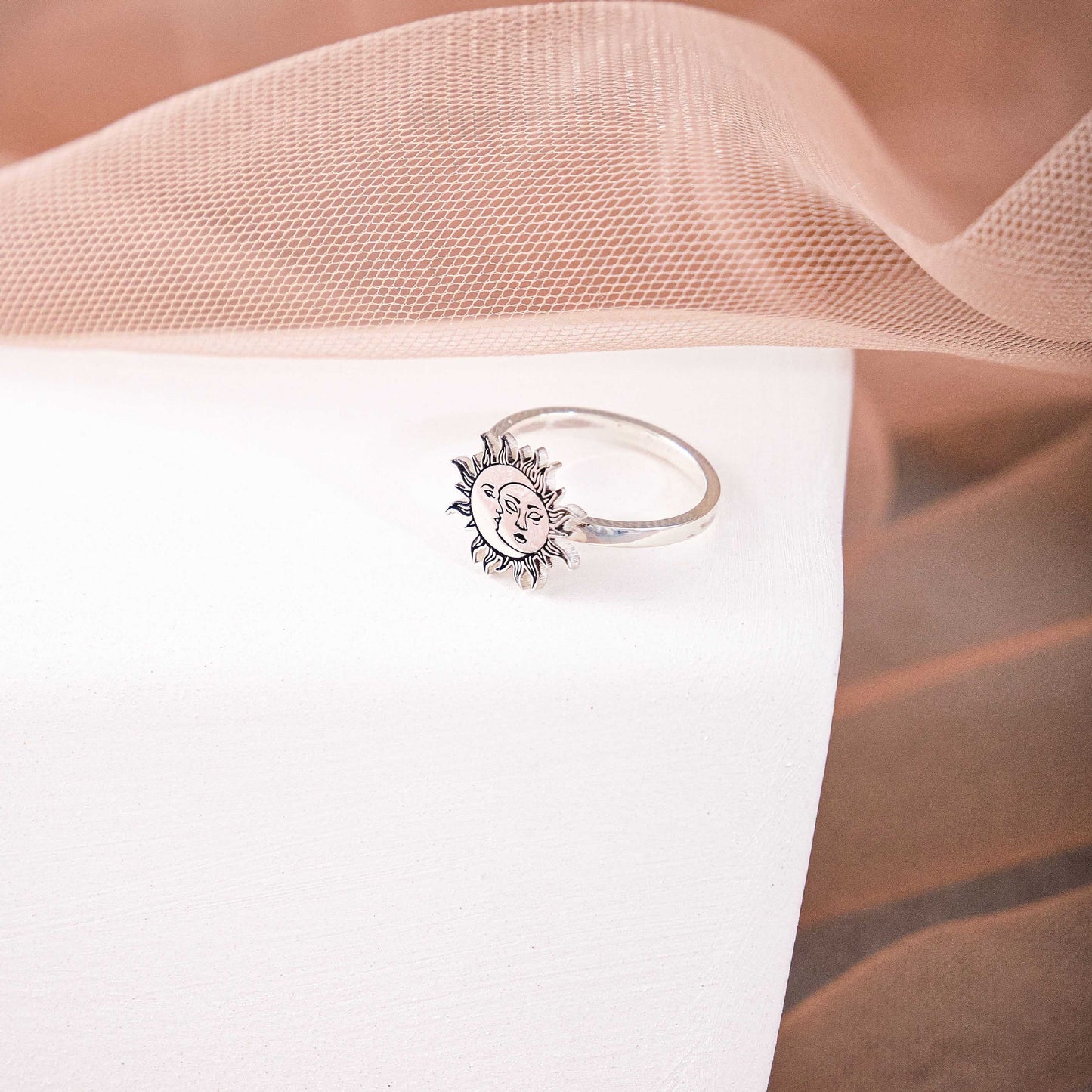 Sun and Moon Ring with Moon Face