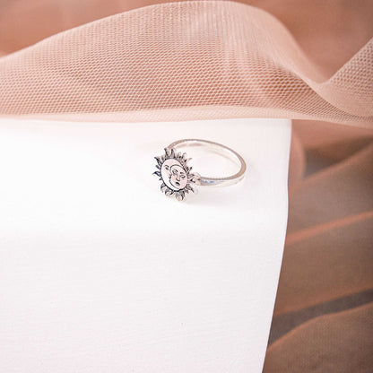 Sun and Moon Ring with Moon Face