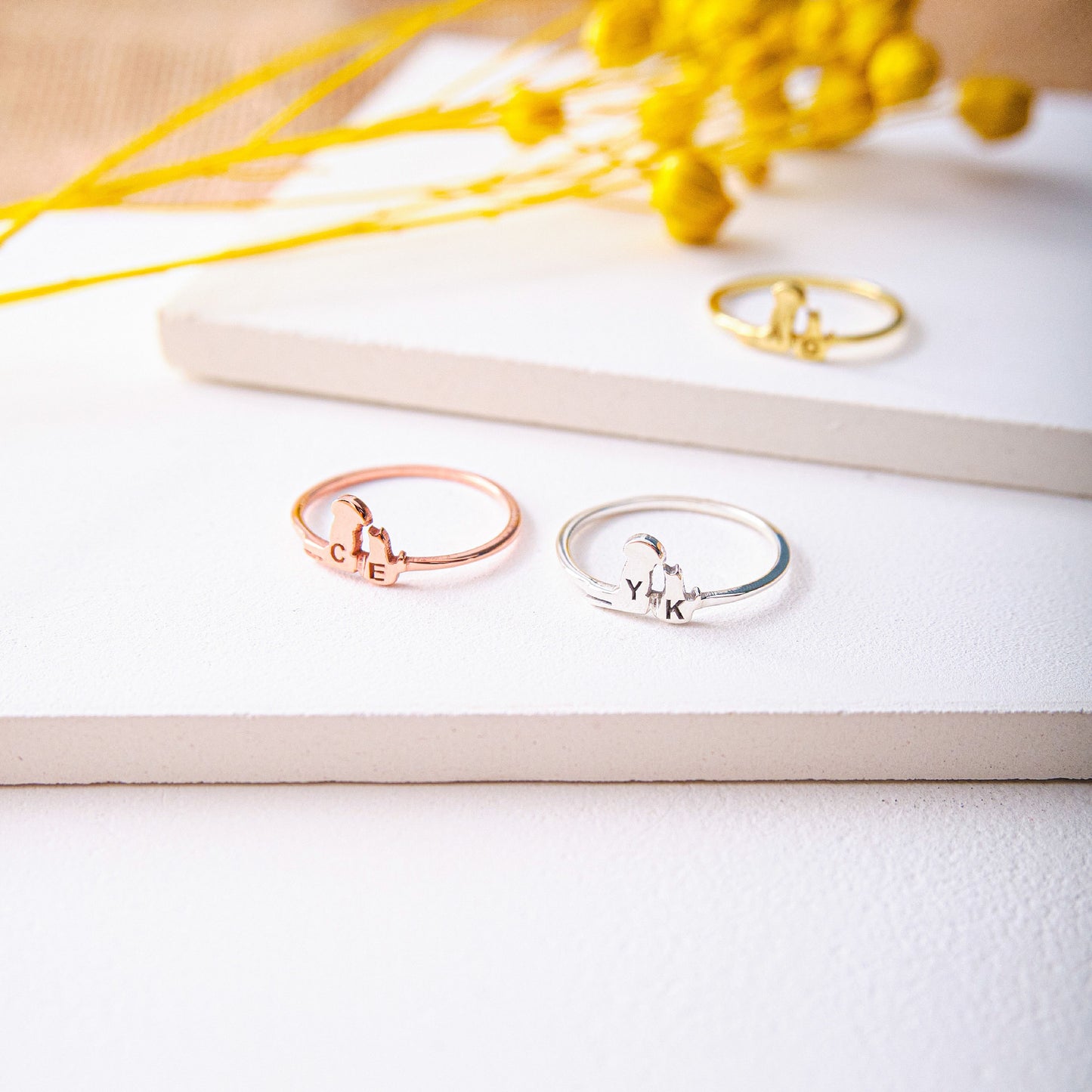 Cat and Dog Dainty Initial Ring Pet Memorial